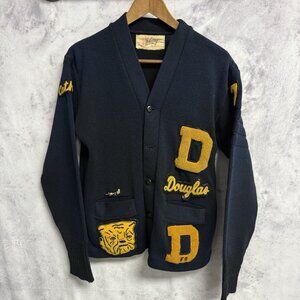 Vintage Whiting Cardigan Letterman Wool Sweater 1977 Patch 70s Douglas
